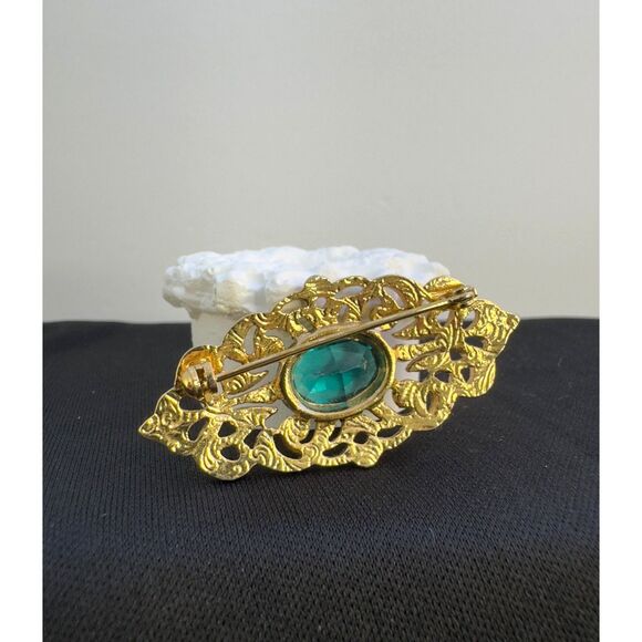 Vintage Art Nouveau Style Blue Crystal Brooch - Picture 3 of 5